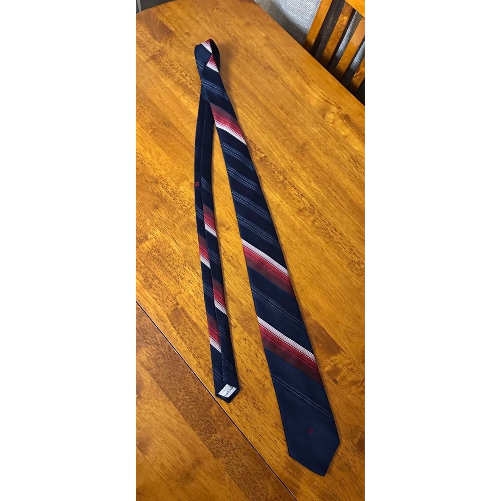 Pierre Cardin Designer Striped Navy Blue Red Gray Diagonal Stripe Silk Neck Tie